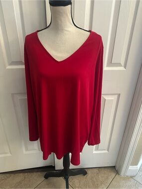 NEW Women's Red V-Neck Top with Decorative Long Sleeves